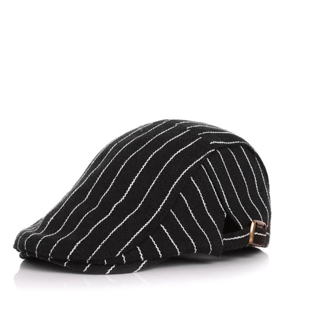 Children's Spring Hat Striped Beret Duckbill Cap OSFM‎ Black White Jeep Pin